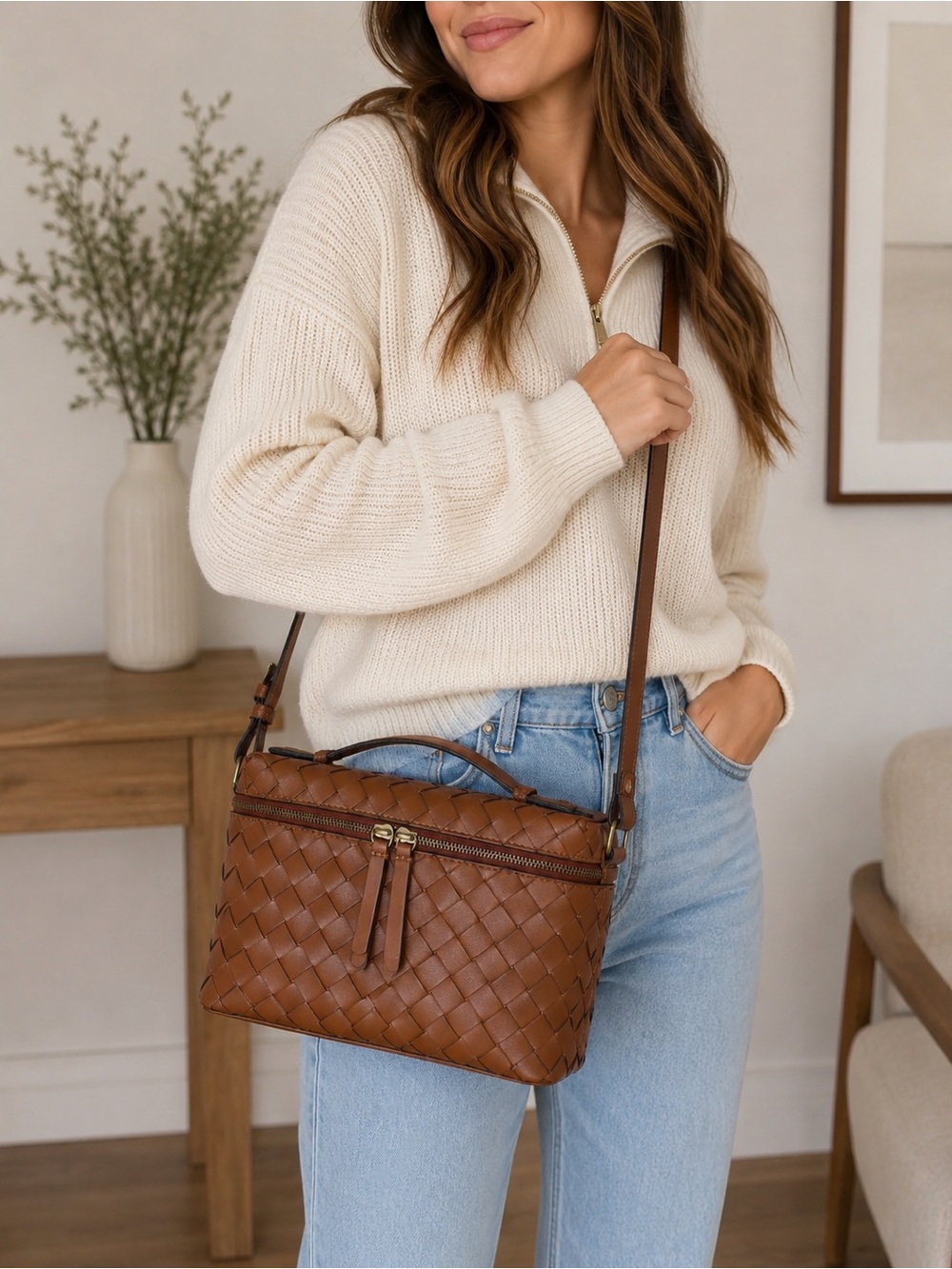 Woven Leather Crossbody Bag